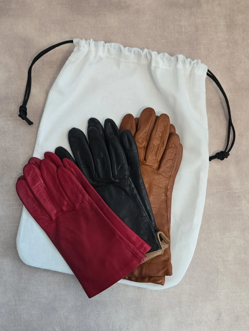 Leather Women's Gloves - Camel, Black, Red, Size 6-6.5